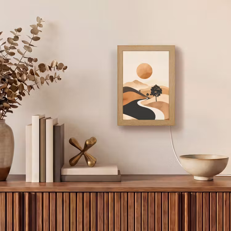 Zon - Heuvels - Boom - Abstract Light Box met kabel (Tafellamp) klein -sfeer2
