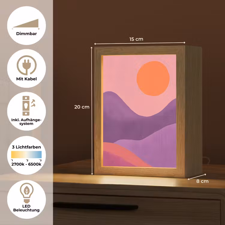 Zon - Heuvels - Paars - Abstract Light Box met kabel (Tafellamp) klein -USP_DE