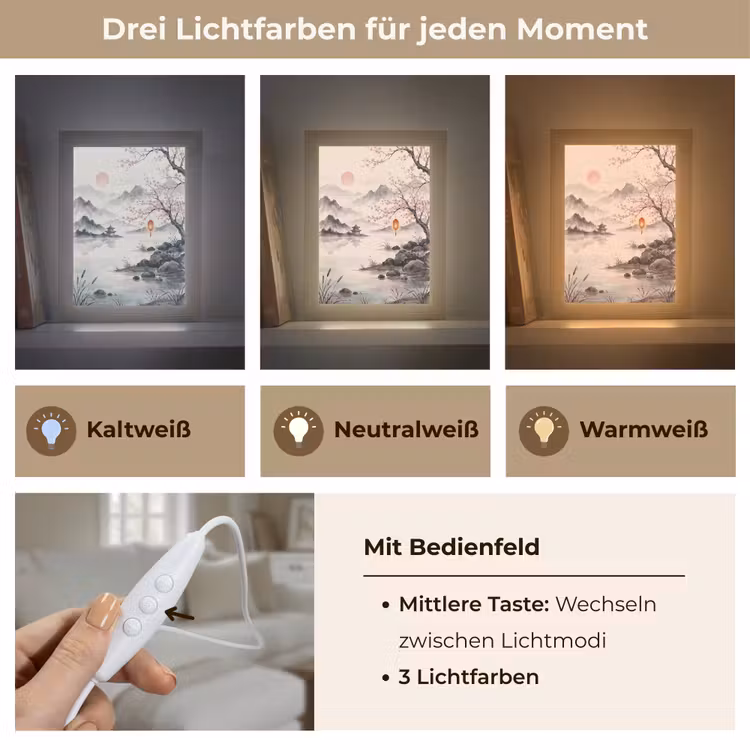Zon - Japans - Traditioneel Light Box met kabel (Tafellamp) klein -USP_lichtkleurDE