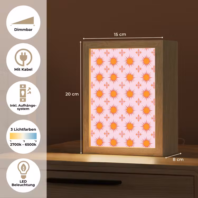 Zon - Patroon - Roze Light Box met kabel (Tafellamp) klein 925 -USP_DE