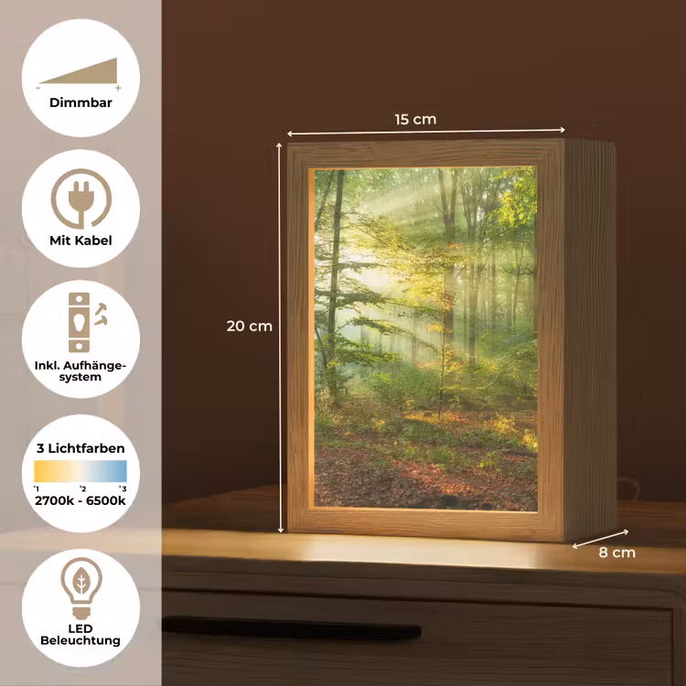 Zon - Bos - Bomen - Natuur - Herfst Light Box met kabel (Tafellamp) klein -USP_DE