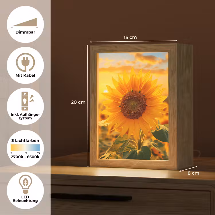 Zonnebloem - Bloemen - Geel - Bloemenveld met zonnebloemen Light Box met kabel (Tafellamp) klein -USP_DE