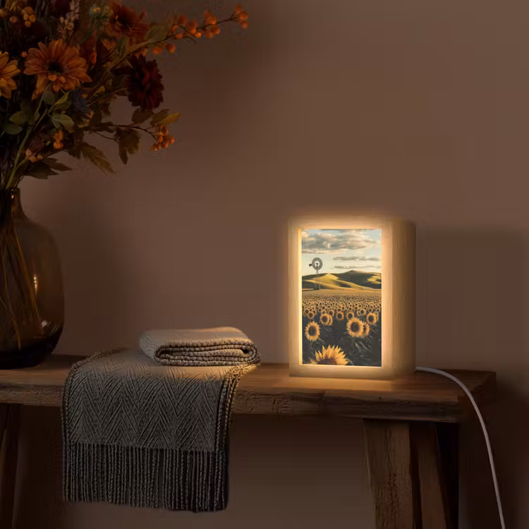 Zonnebloem - Veld - Windmolen Light Box met kabel (Tafellamp) klein -sfeer4