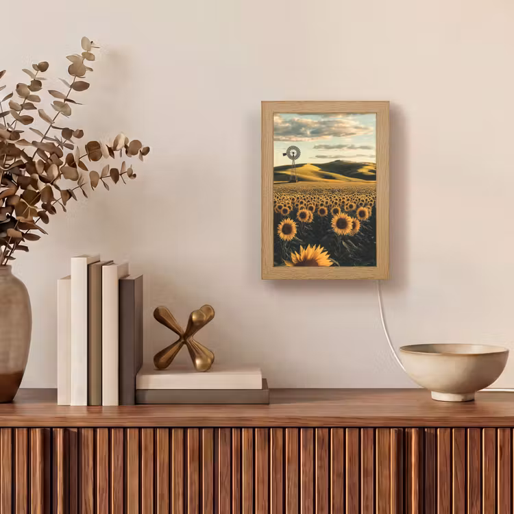 Zonnebloem - Veld - Windmolen Light Box met kabel (Tafellamp) klein -sfeer2