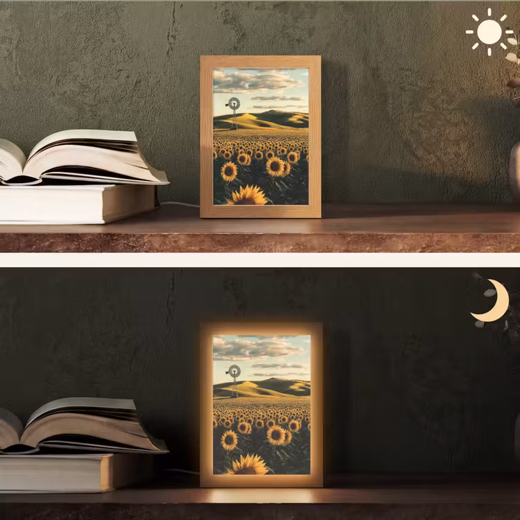 Zonnebloem - Veld - Windmolen Light Box met kabel (Tafellamp) klein -sfeer3