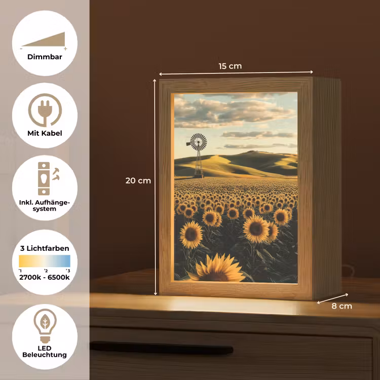 Zonnebloem - Veld - Windmolen Light Box met kabel (Tafellamp) klein -USP_DE