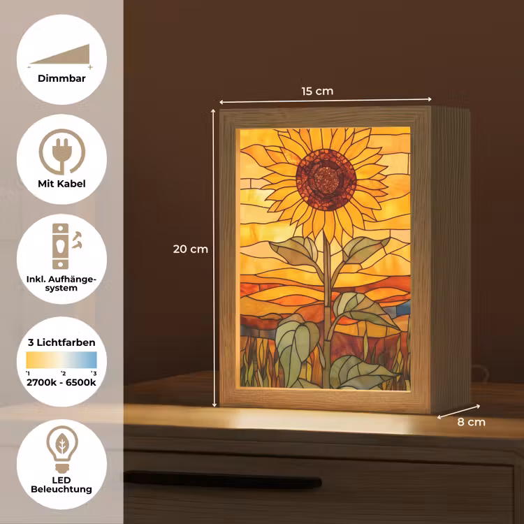 Zonnebloem - Mozaïek - Zonsondergang - Geel Light Box met kabel (Tafellamp) klein -USP_DE
