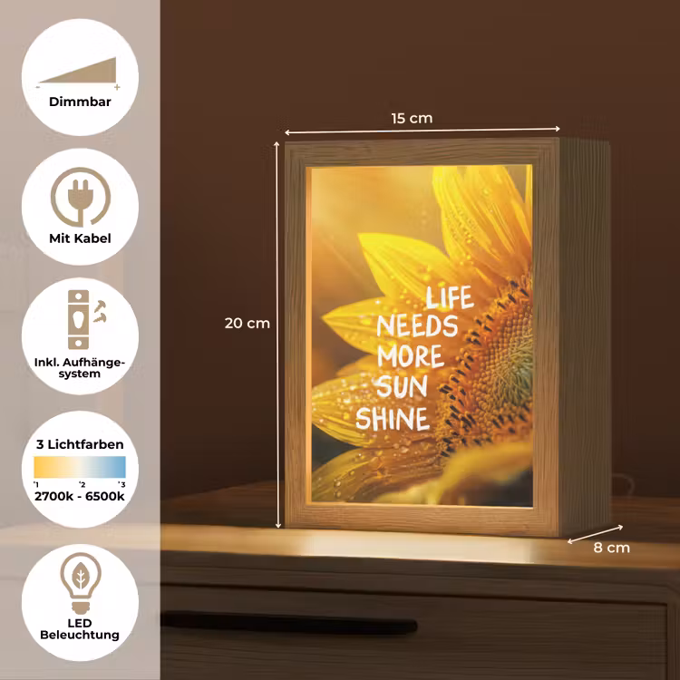 Zonnebloem - Close up - Geel - Quote Light Box met kabel (Tafellamp) klein -USP_DE
