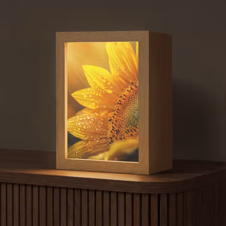 Zonnebloem - Dauwdruppels - Geel - Zonlicht Light Box met kabel (Tafellamp) klein -z3d_website