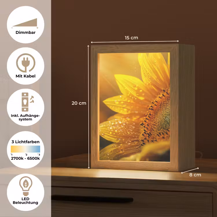 Zonnebloem - Dauwdruppels - Geel - Zonlicht Light Box met kabel (Tafellamp) klein -USP_DE