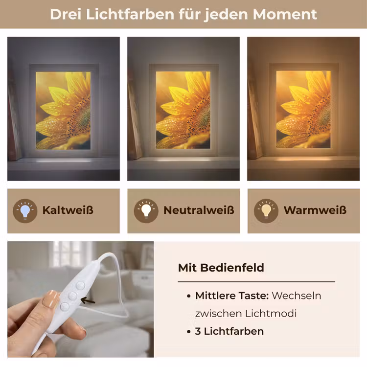 Zonnebloem - Dauwdruppels - Geel - Zonlicht Light Box met kabel (Tafellamp) klein -USP_lichtkleurDE
