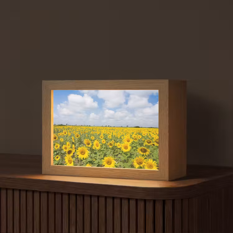 Zonnebloemen - Bloemen - Wolken - Natuur - Geel - Landschap Light Box met kabel (Tafellamp) klein -z3d_website