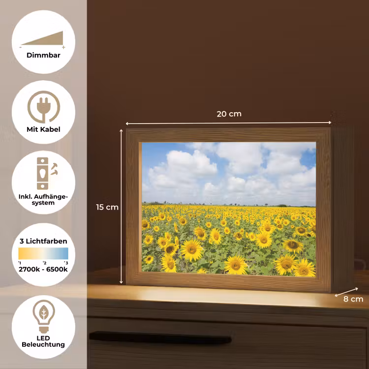 Zonnebloemen - Bloemen - Wolken - Natuur - Geel - Landschap Light Box met kabel (Tafellamp) klein -USP_DE