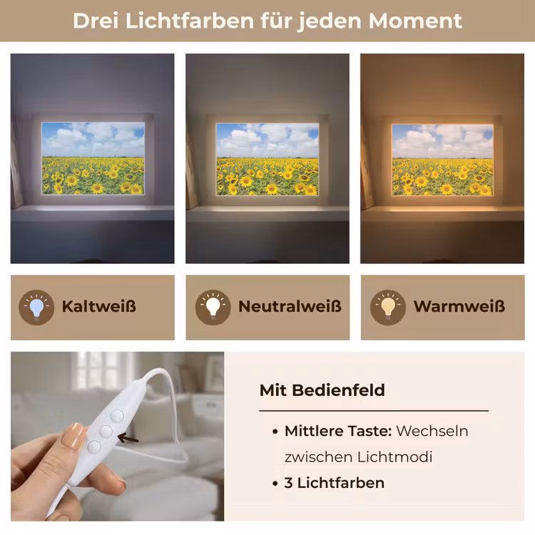 Zonnebloemen - Bloemen - Wolken - Natuur - Geel - Landschap Light Box met kabel (Tafellamp) klein -USP_lichtkleurDE