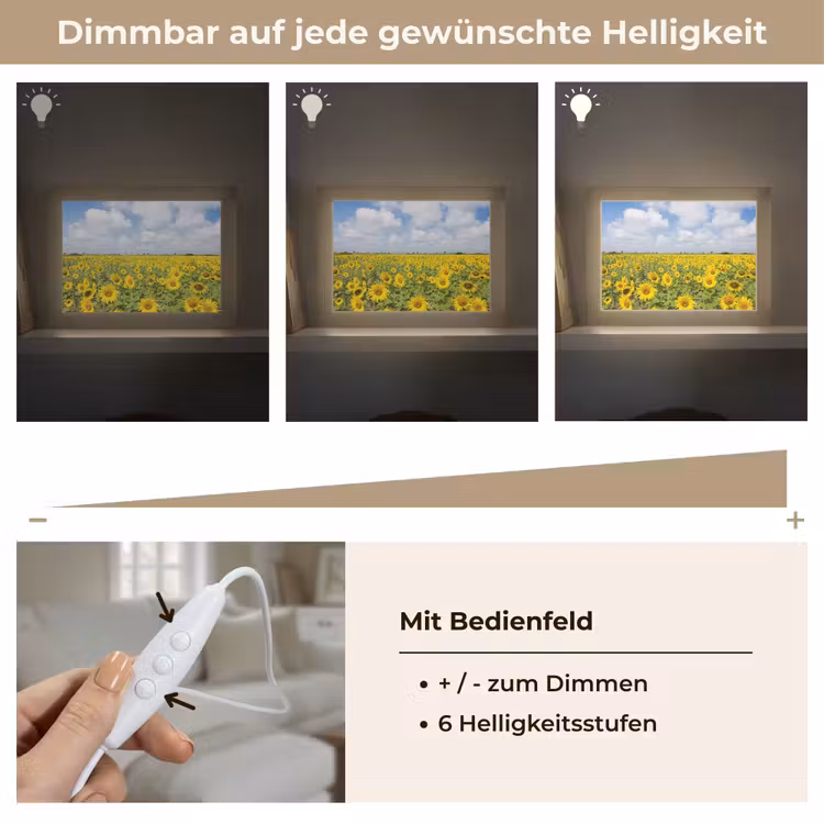 Zonnebloemen - Bloemen - Wolken - Natuur - Geel - Landschap Light Box met kabel (Tafellamp) klein -USP_dimbaarDE