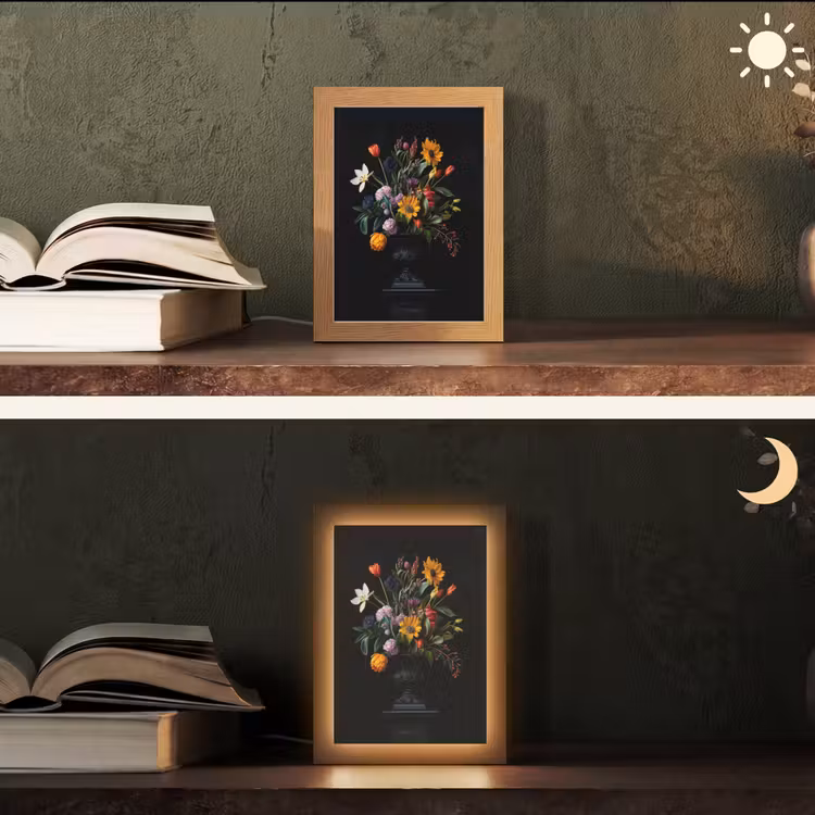 Zonnebloemen - Boeket - Kleurrijk Light Box met kabel (Tafellamp) klein -sfeer3
