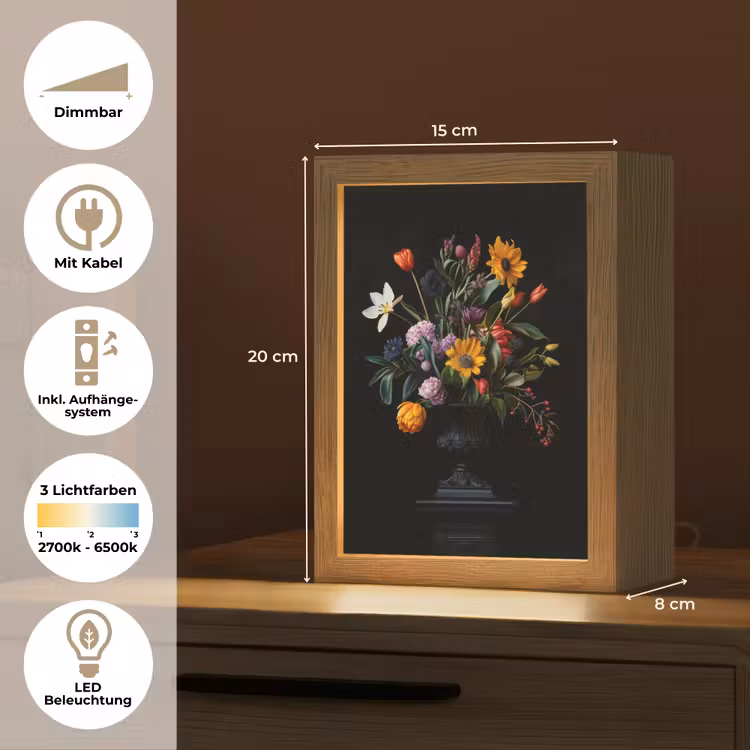 Zonnebloemen - Boeket - Kleurrijk Light Box met kabel (Tafellamp) klein -USP_DE