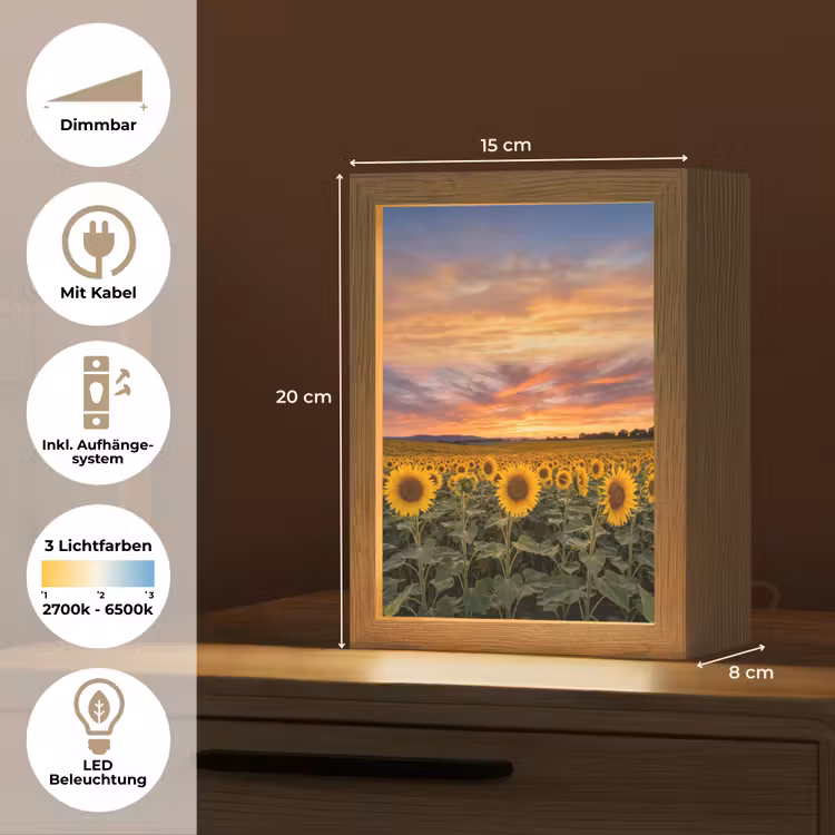 Zonnebloemen - Heuvellandschap - Geel Light Box met kabel (Tafellamp) klein -USP_DE