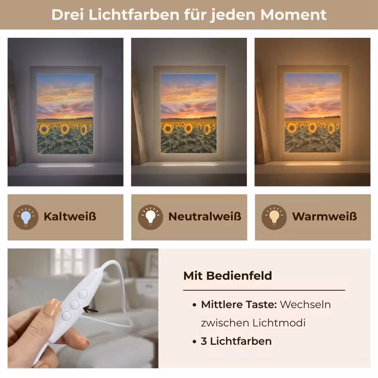 Zonnebloemen - Heuvellandschap - Geel Light Box met kabel (Tafellamp) klein -USP_lichtkleurDE