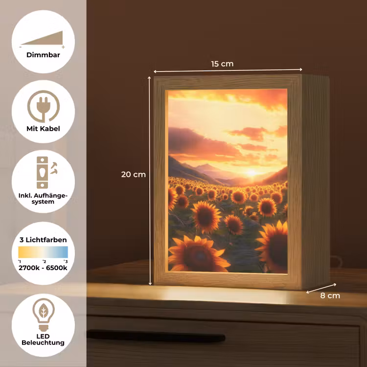 Zonnebloemen - Zonsondergang - Landschap Light Box met kabel (Tafellamp) klein -USP_DE