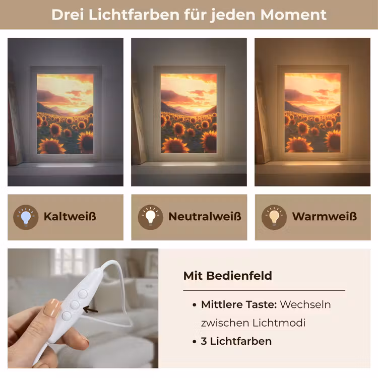 Zonnebloemen - Zonsondergang - Landschap Light Box met kabel (Tafellamp) klein -USP_lichtkleurDE