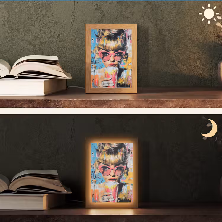 Zonnebril - Vrouw - Kleurrijk - Verfspetters Light Box met kabel (Tafellamp) klein -sfeer3