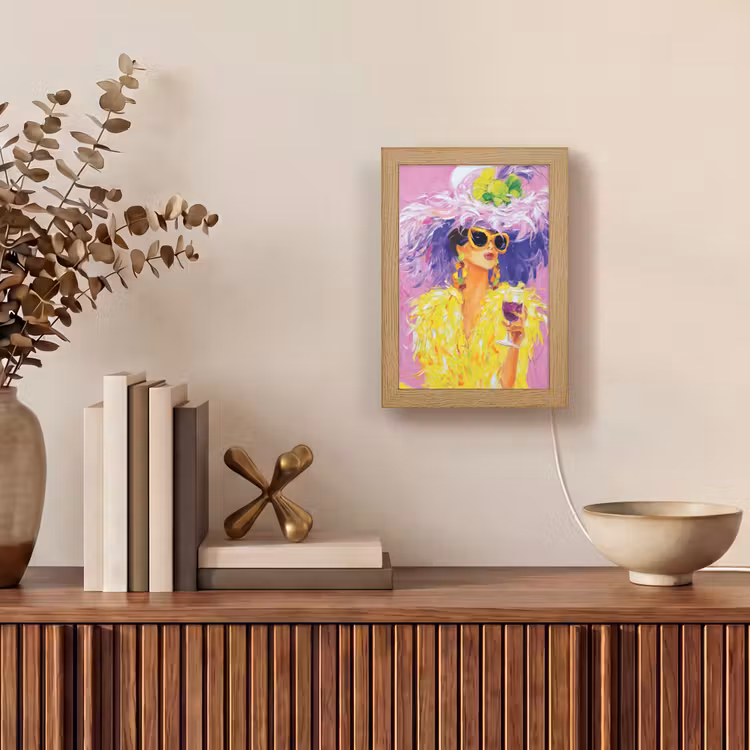 Zonnebril - Vrouw - Jas - Veren Light Box met kabel (Tafellamp) klein -sfeer2