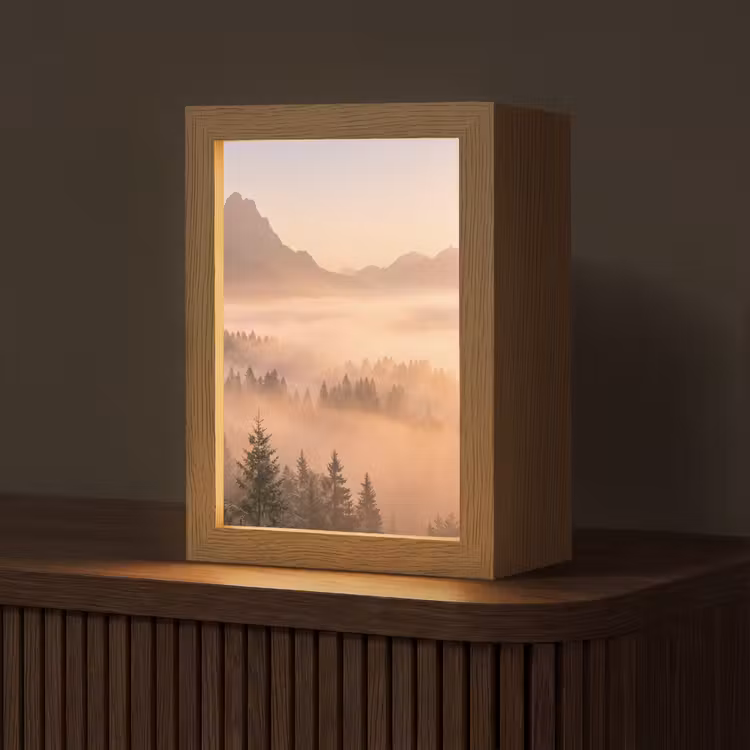 Zonlicht - Mist - Bergen - Bomen Light Box met kabel (Tafellamp) klein -z3d_website
