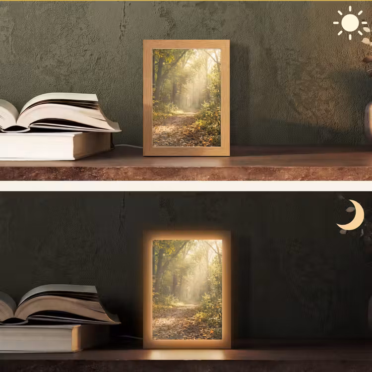 Zonlicht - Bospad - Bomen Light Box met kabel (Tafellamp) klein -sfeer3