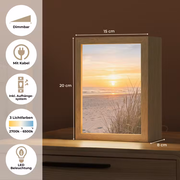 Zonsondergang - Duinen - Zee Light Box met kabel (Tafellamp) klein -USP_DE