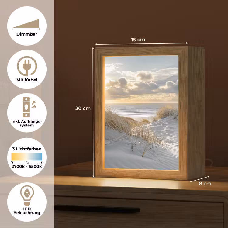 Zonsondergang - Duinen - Planten - Natuur - Strand Light Box met kabel (Tafellamp) klein -USP_DE