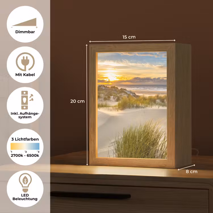 Zonsondergang - Duinen - Strand - Landschap Light Box met kabel (Tafellamp) klein -USP_DE
