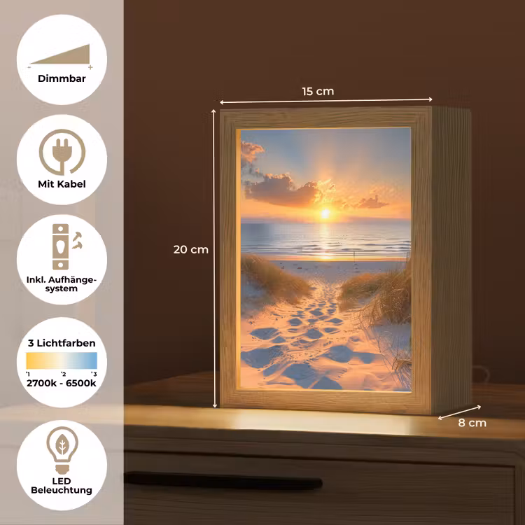 Zonsondergang - Duinen - Strand - Zee Light Box met kabel (Tafellamp) klein -USP_DE