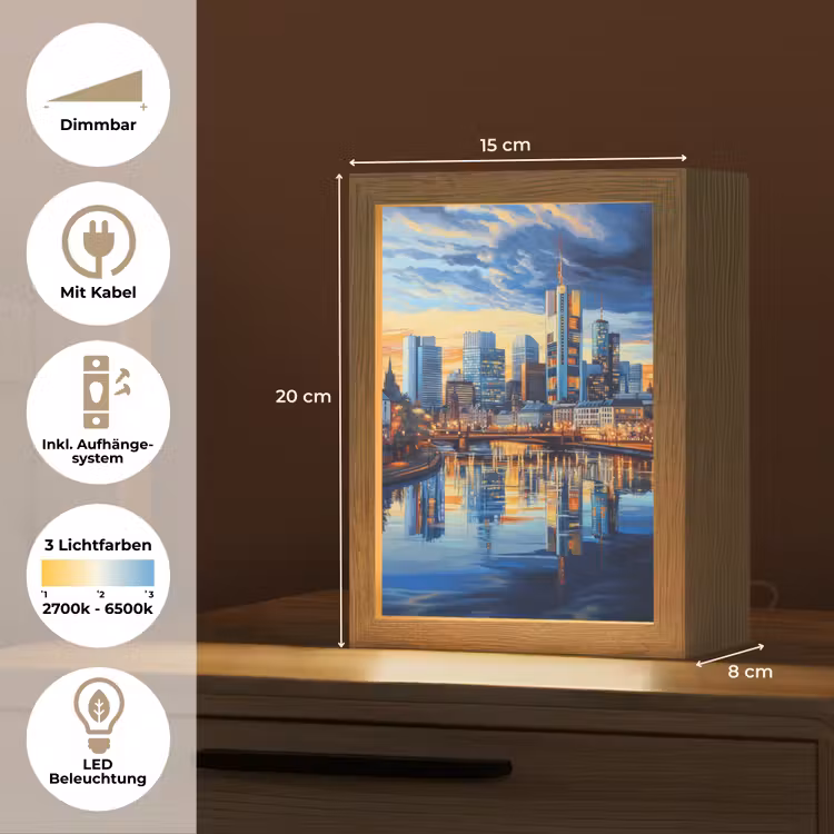 Zonsondergang Frankfurt - Stad - Skyline - Water Light Box met kabel (Tafellamp) klein -USP_DE