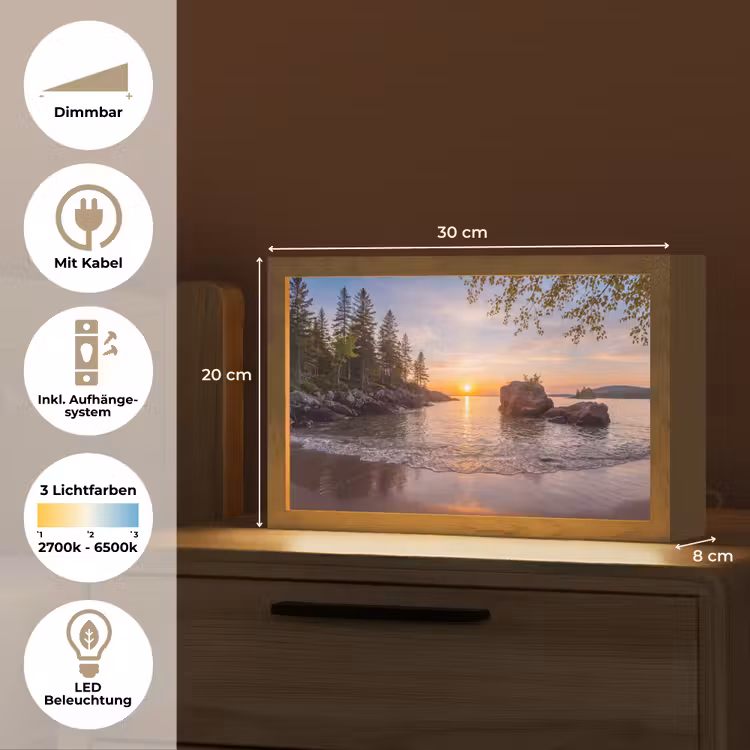 Zonsondergang - Kust - Water - Natuur - Oranje Light Box met kabel (Tafellamp) klein -USP_DE