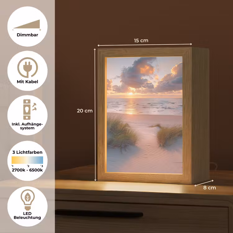 Zonsondergang - Zee - Strand - Duinen - Natuur Light Box met kabel (Tafellamp) klein -USP_DE