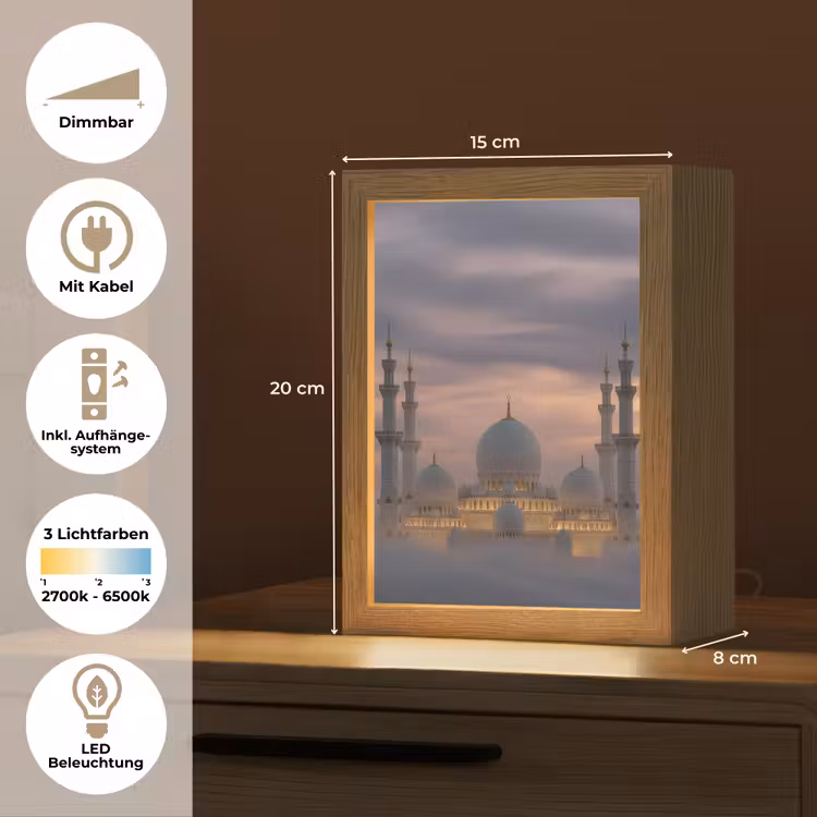 Zonsondergang - Moskee - Wolken - Islamitisch Light Box met kabel (Tafellamp) klein -USP_DE