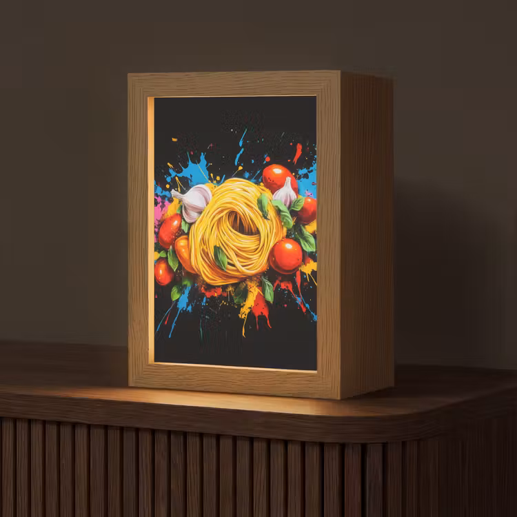 Spaghetti - Graffiti - Verf - Kleurrijk - Eten - Modern Light Box met kabel (Tafellamp) klein -z3d_website