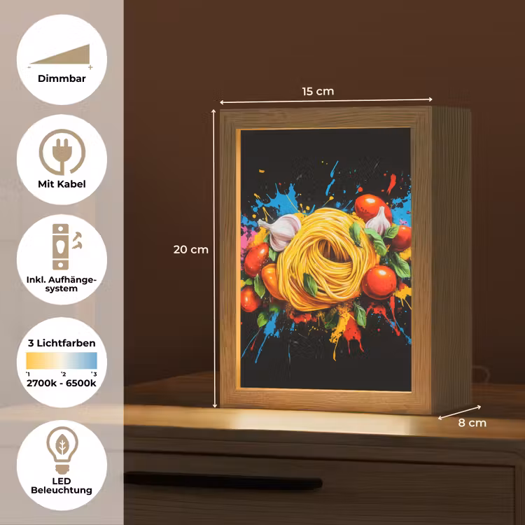 Spaghetti - Graffiti - Verf - Kleurrijk - Eten - Modern Light Box met kabel (Tafellamp) klein -USP_DE