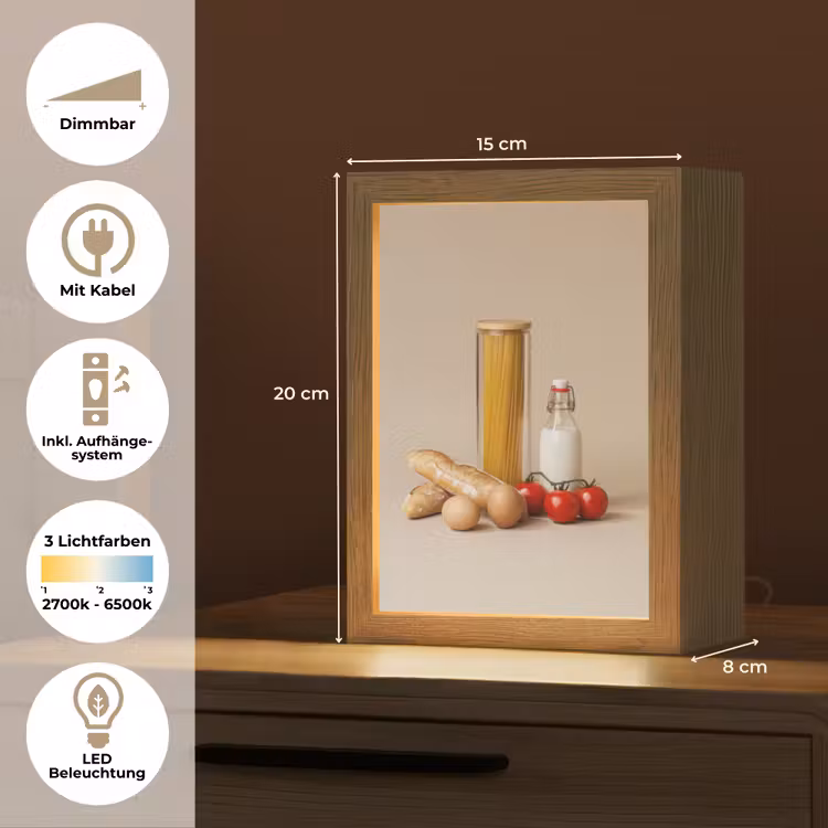 Spaghetti - Melk - Tomaten - Eieren - Brood Light Box met kabel (Tafellamp) klein -USP_DE