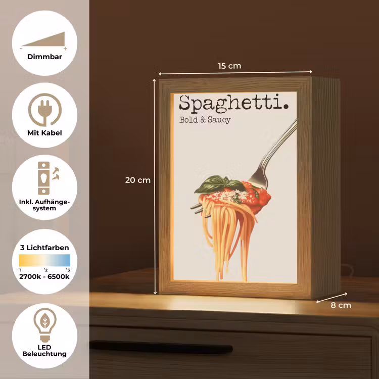 Spaghetti - tomatensaus - Parmezaanse kaas Light Box met kabel (Tafellamp) klein -USP_DE