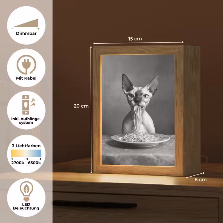 Sphynx - Kat - Dieren - Humor - Spaghetti - Zwart Wit Light Box met kabel (Tafellamp) klein -USP_DE