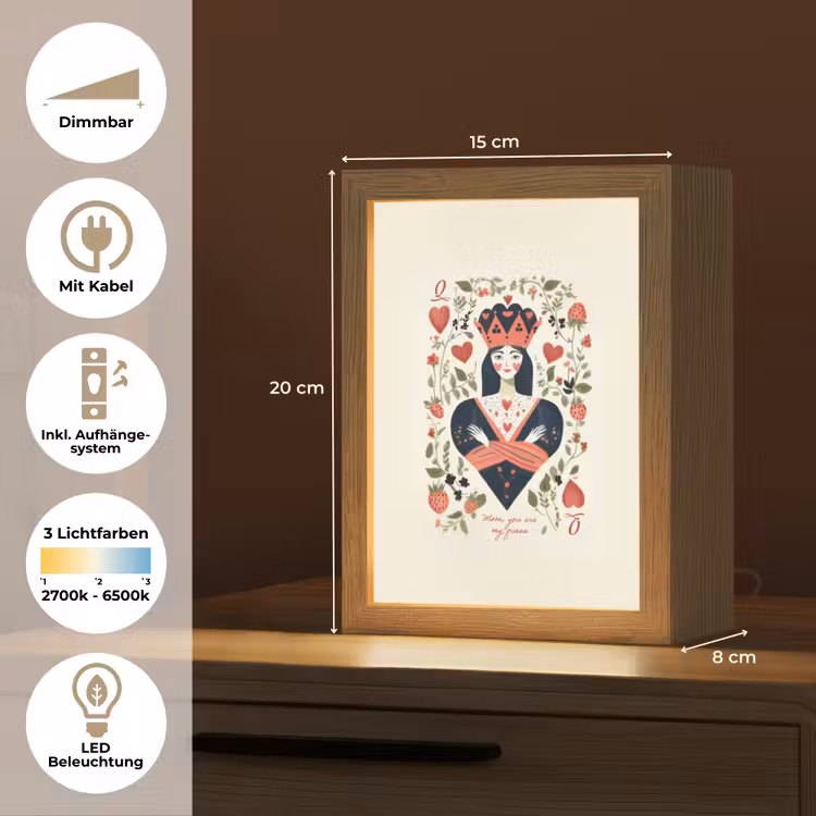 Speelkaart - Hartenkoningin - Bloemen - Hartjes Light Box met kabel (Tafellamp) klein -USP_DE