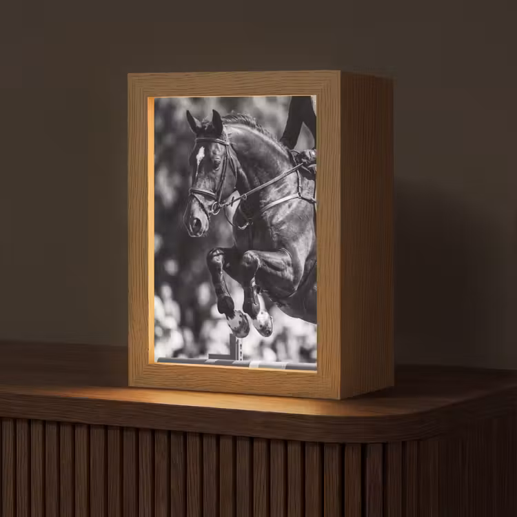 Springen - Paard - Zwart - Wit Light Box met kabel (Tafellamp) klein -z3d_website
