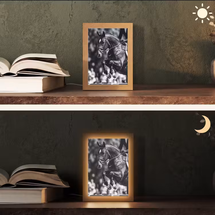 Springen - Paard - Zwart - Wit Light Box met kabel (Tafellamp) klein -sfeer3