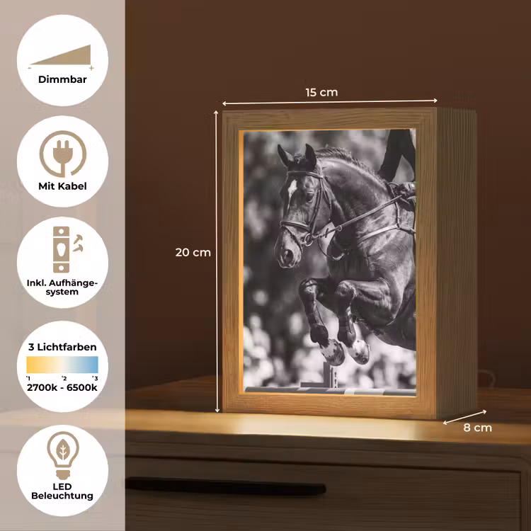 Springen - Paard - Zwart - Wit Light Box met kabel (Tafellamp) klein -USP_DE