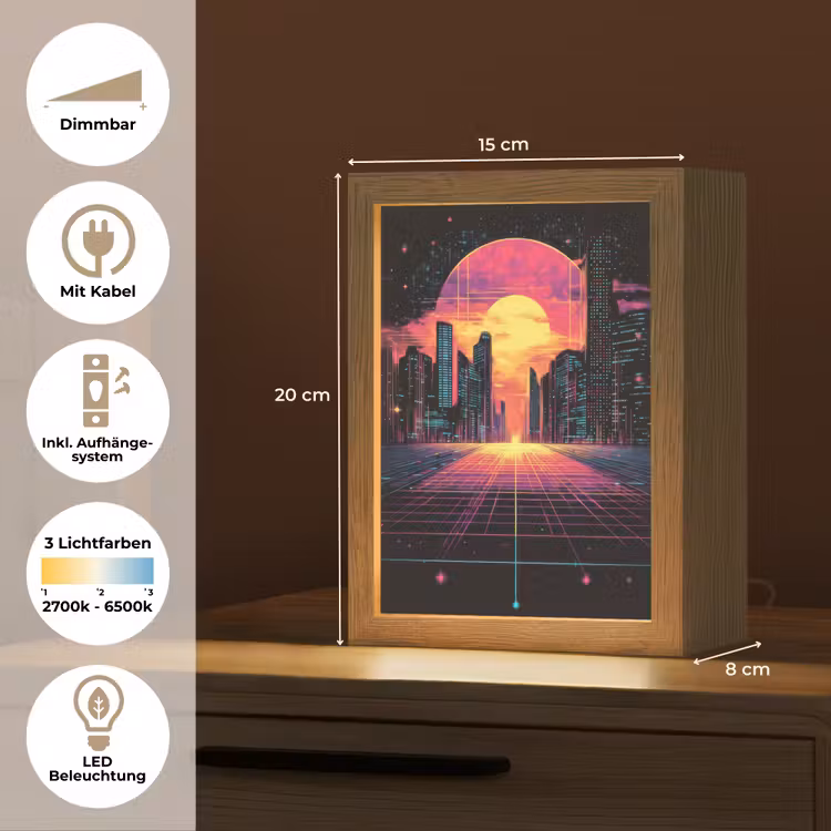 Stad - Gebouwen - Zon - Geel Light Box met kabel (Tafellamp) klein -USP_DE