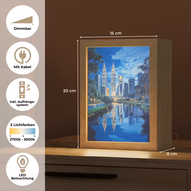 Stad Kuala Lumpur - Skyline - Wolkenkrabbers - Water Light Box met kabel (Tafellamp) klein -USP_DE