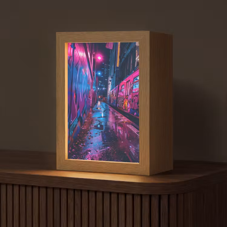 Stad - Neon - Nacht - Roze - Graffiti Light Box met kabel (Tafellamp) klein -z3d_website
