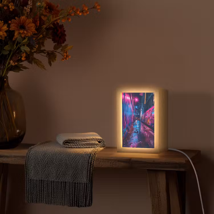 Stad - Neon - Nacht - Roze - Graffiti Light Box met kabel (Tafellamp) klein -sfeer4